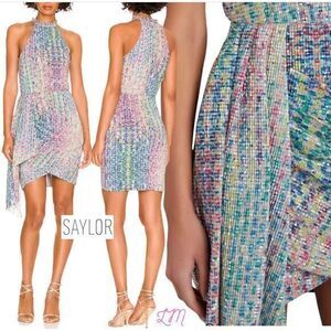 Saylor Revolve Loni Draped Sequined Mini Dress Fruity Pebble Rainbow Extra Small